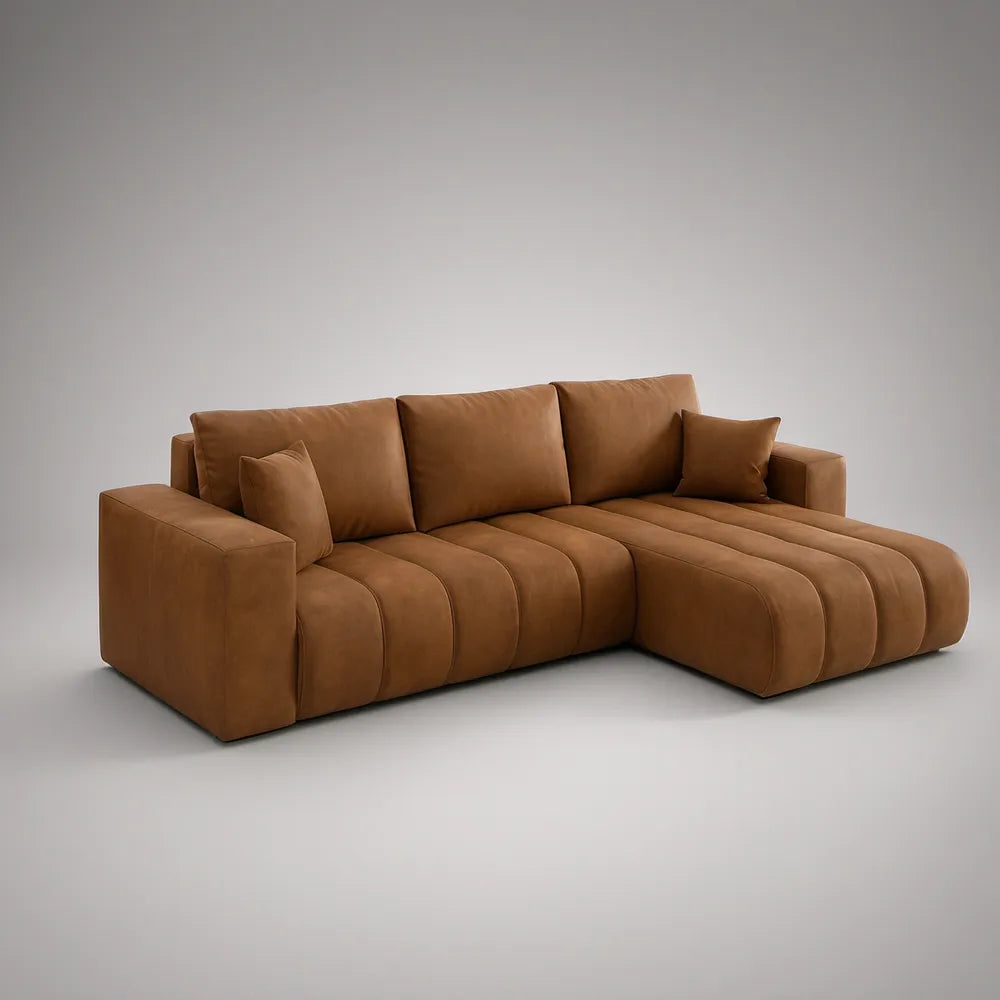 Sofá de Canto com Chaise Longue à Direita 280 x 170 x 85 cm em Microfibra Castanho Caramelo
