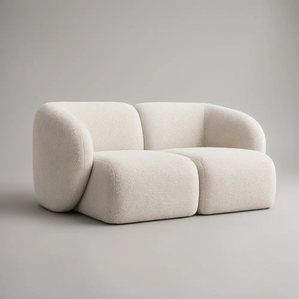 Sofá Curvo de 2 Lugares em Bouclé Creme, 180 x 95 x 72 cm