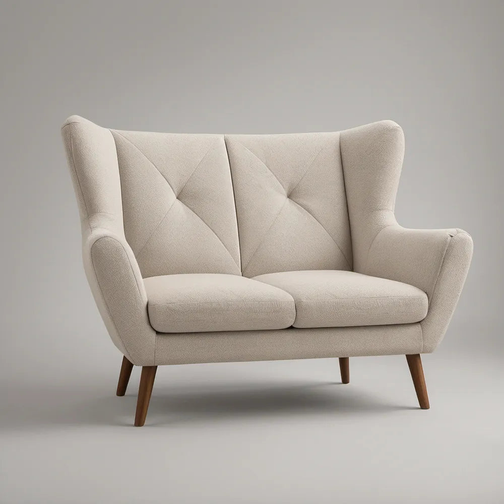 Sofá de 2 Lugares com Encosto Alto 145 x 85 x 105 cm em Poliéster Bege