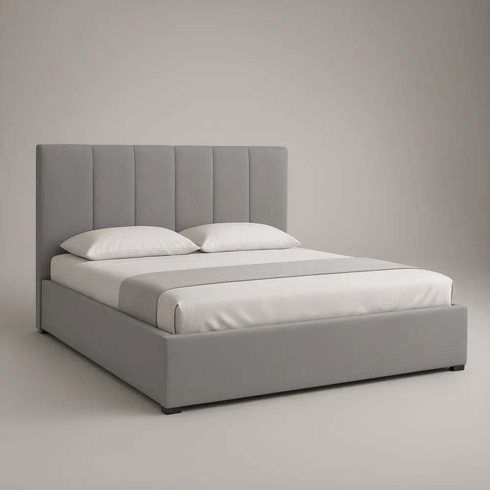 Cama Estofada com Arrumação Elevatória Cinzenta 160 x 200 cm