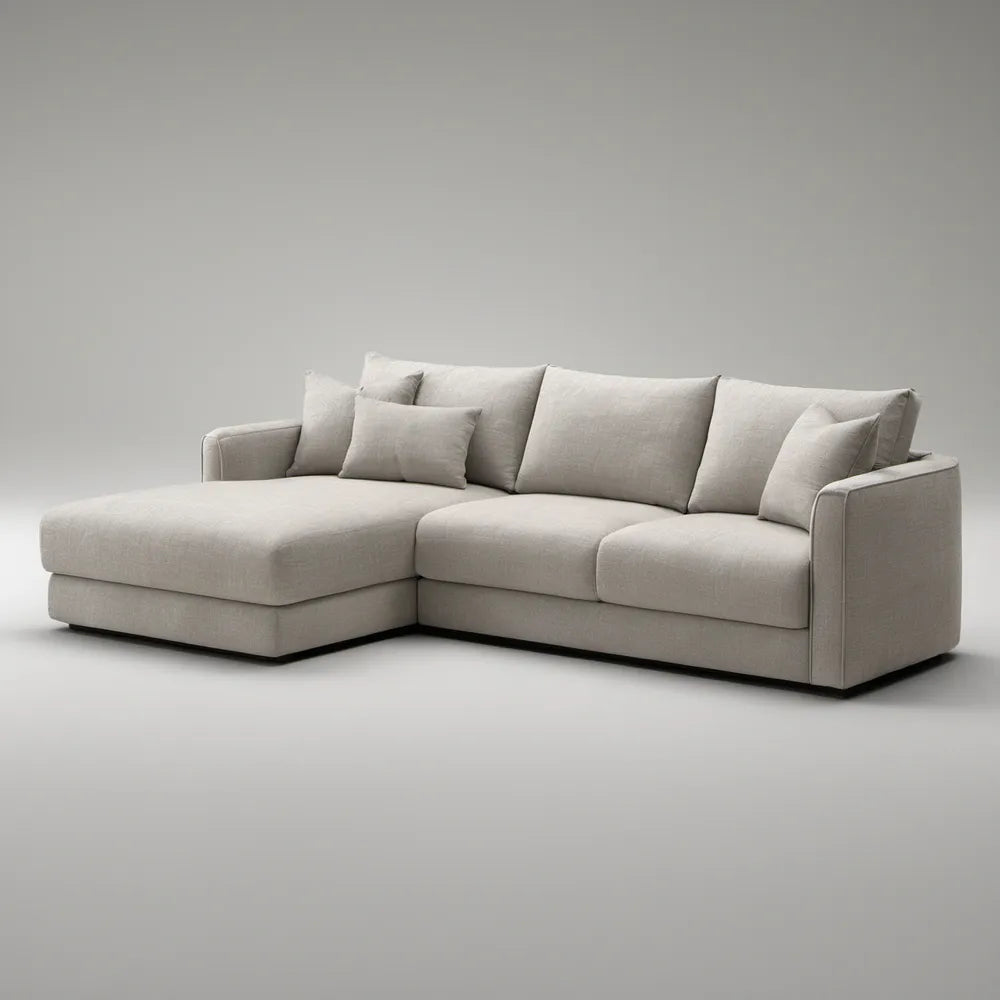 Sofá de Canto Contemporâneo com Chaise Longue Esquerda em Poliéster Bege Claro 260 x 160 x 85 cm