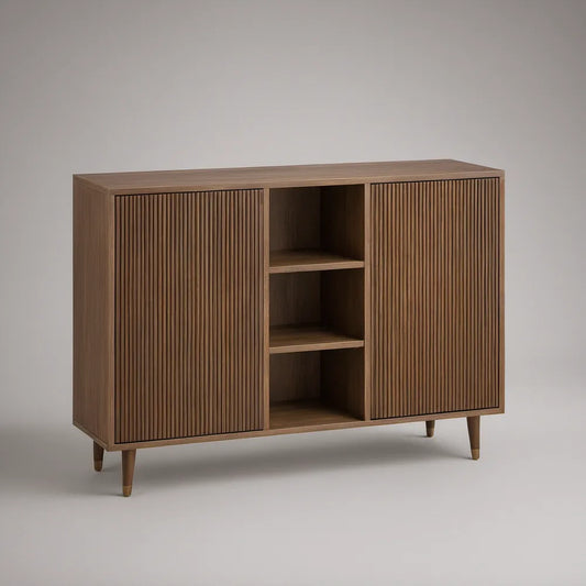 Aparador Retangular em MDF Castanho Nogueira com 2 Portas Caneladas, 120 x 40 x 90 cm