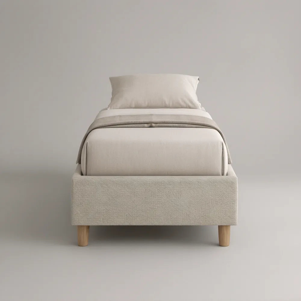 Cama Individual Estofada Bege para Colchão 90 x 200 cm