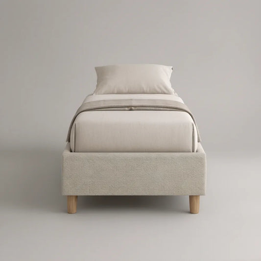 Cama Individual Estofada Bege para Colchão 90 x 200 cm