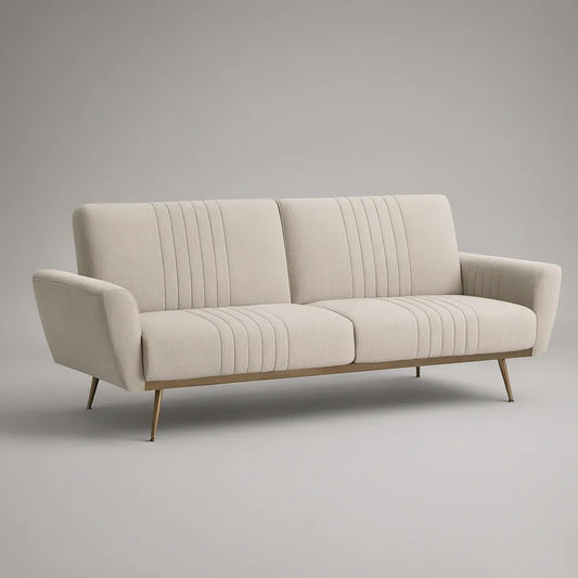 Sofá Reto de 3 Lugares em Poliéster Bege e Dourado 210 x 88 x 85 cm