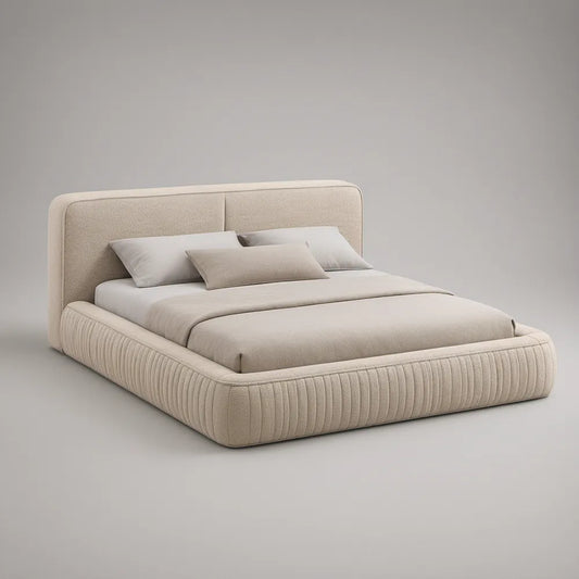 Cama Estofada com Arrumação em Poliéster Bege para Colchão 160 x 200 cm