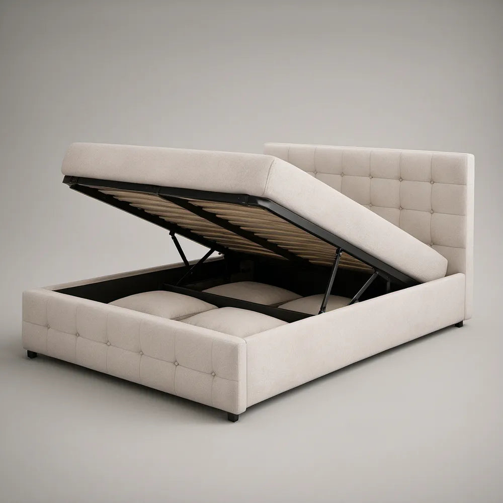 Cama de Casal com Arrumação Elevatória 160 x 200 cm em Poliéster Bege