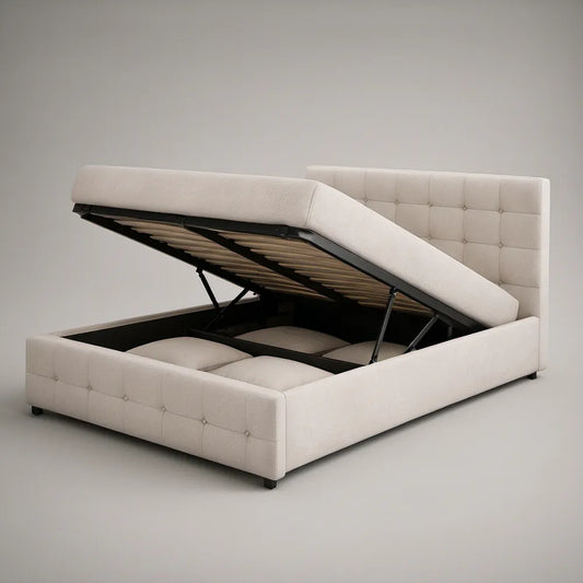 Cama de Casal com Arrumação Elevatória 160 x 200 cm em Poliéster Bege