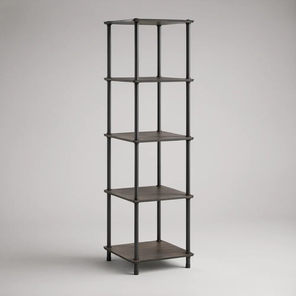 Estante de chão com 5 prateleiras em aço e MDF Castanho-escuro/Preto, 60 x 35 x 180 cm
