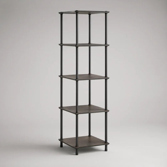 Estante de chão com 5 prateleiras em aço e MDF Castanho-escuro/Preto, 60 x 35 x 180 cm