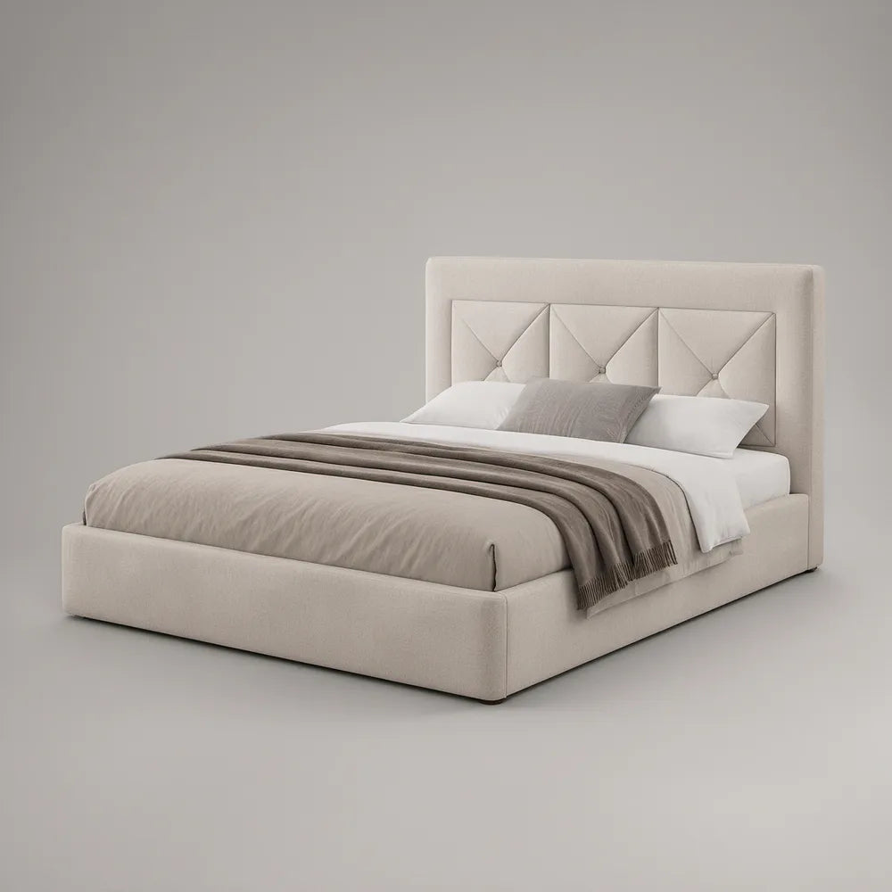 Cama de Casal Estofada com Arrumação Bege para Colchão 160 x 200 cm