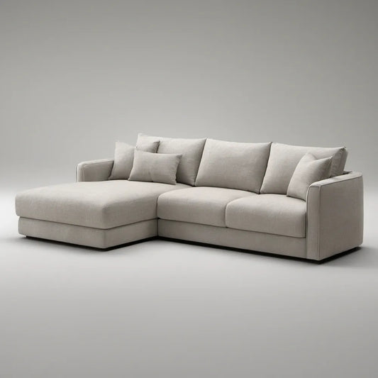 Sofá de Canto Contemporâneo com Chaise Longue Esquerda em Poliéster Bege Claro 260 x 160 x 85 cm