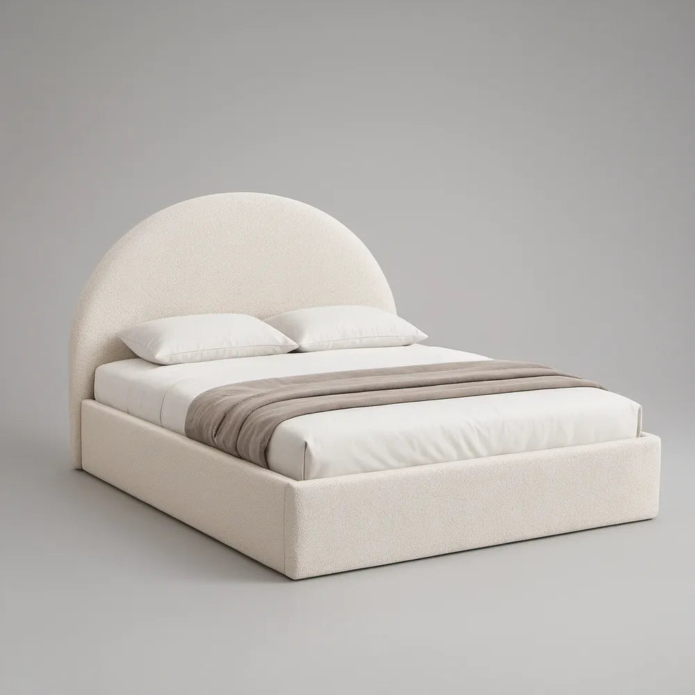 Cama de Casal Estofada com Arrumação 160 x 200 cm em Bouclé Bege