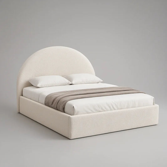 Cama de Casal Estofada com Arrumação 160 x 200 cm em Bouclé Bege