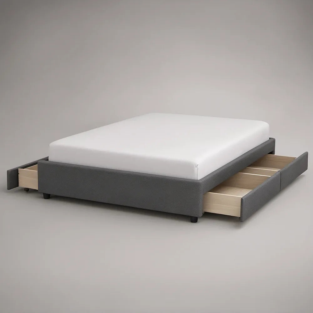 Cama de Casal com 2 Gavetas Laterais 160 x 200 cm em Poliéster Cinzento Escuro